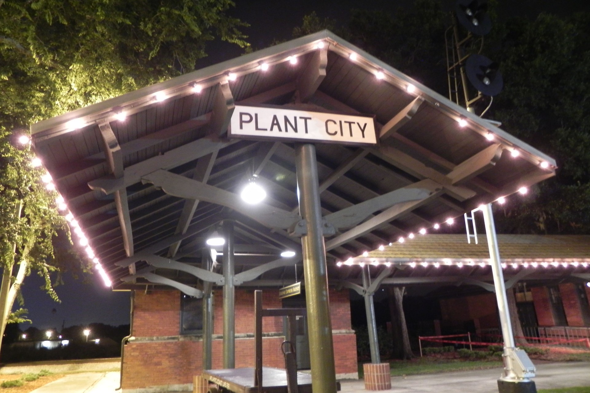 Plant City, Florida Old Train Station at night.